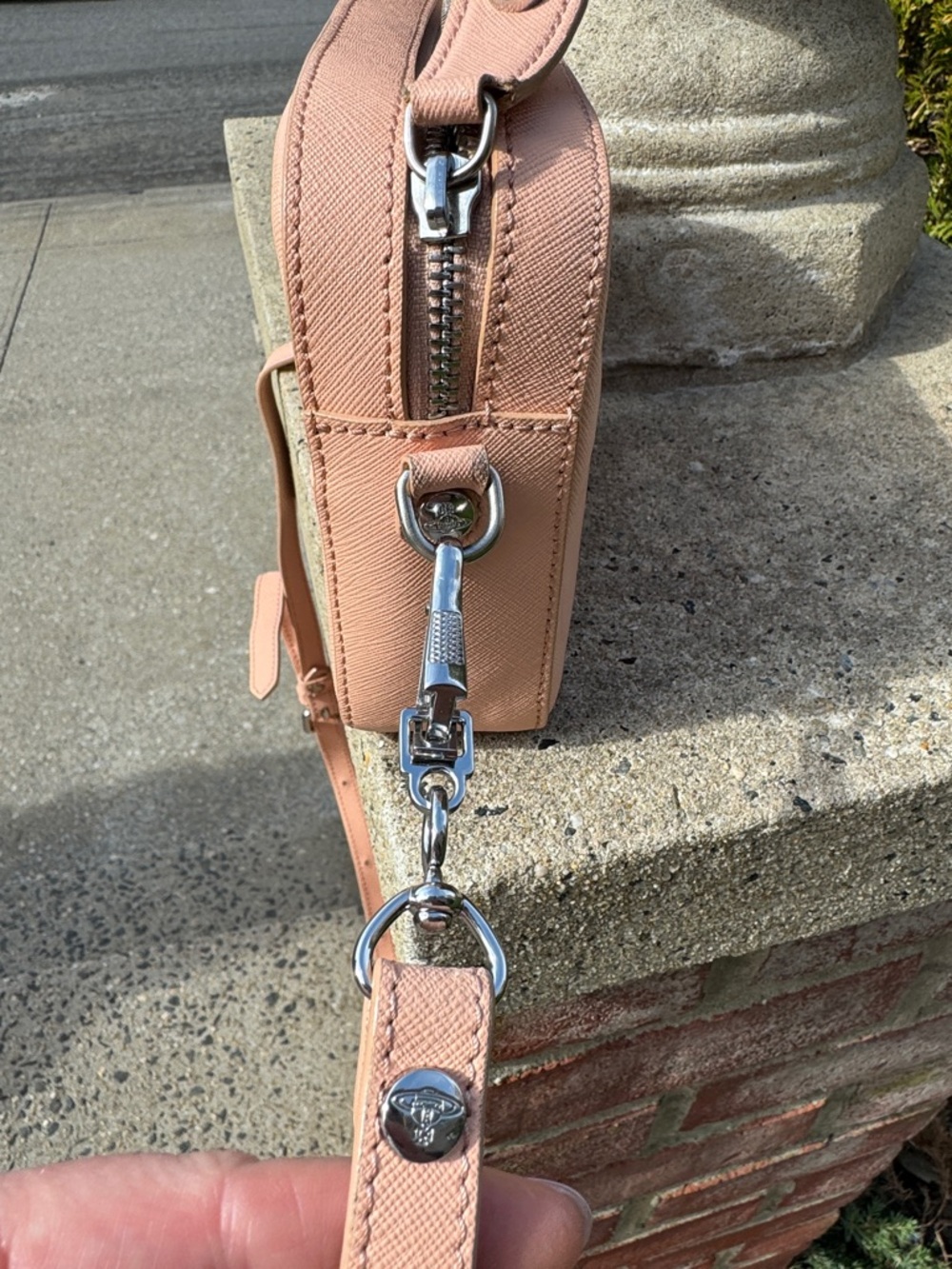 Vivienne Westwood Peachy /Pink Saffiano Leather Crossbody Bag with Silver Orb - Picture 7 of 10